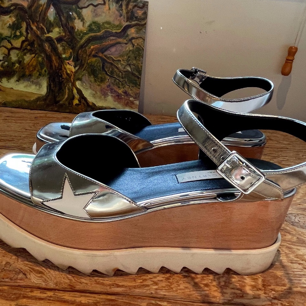 Stella McCartney Silver Metallic Star Platform Sandals